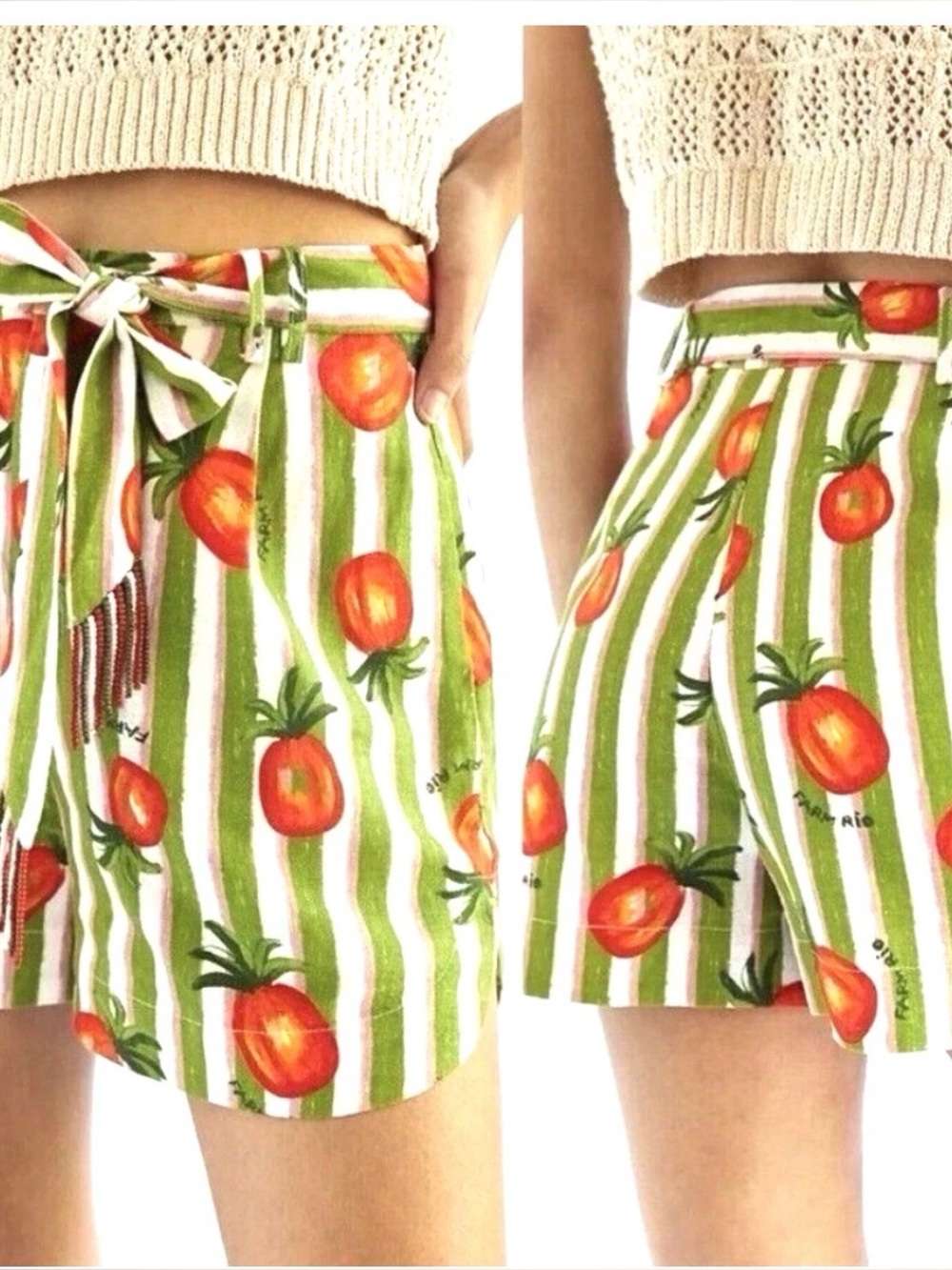Farm Rio Anthropologie Fresh Picked Shorts Women size XS Preppy Fruit Striped